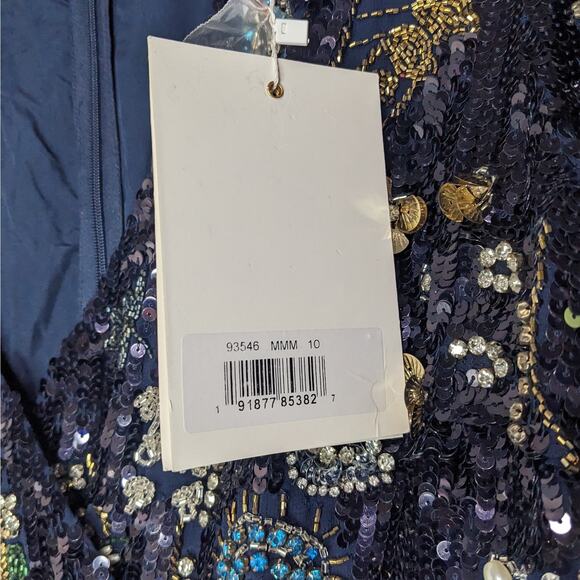 NWT Mac Duggal Embellished Wrap Over Bishop Sleeve Gown Midnight Multi Size 10 - Picture 6 of 11
